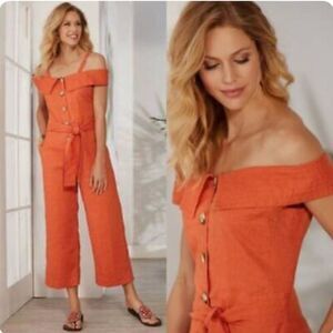 Soft Surroundings Raissa Linen Crop Wide Leg Summer Jumpsuit Romper Wm’s Medium